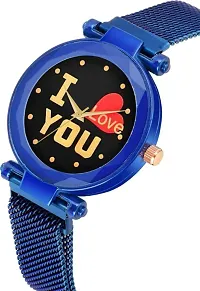 New Fashion I love You Black color Dial With Blue Maganet Strap For Women-thumb1