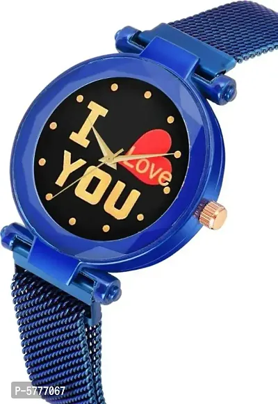 New Fashion I love You Black color Dial With Blue Maganet Strap For Women-thumb2