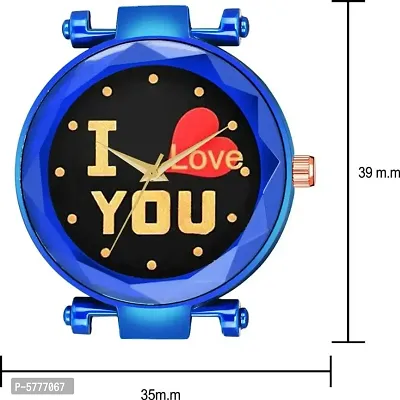 New Fashion I love You Black color Dial With Blue Maganet Strap For Women-thumb3