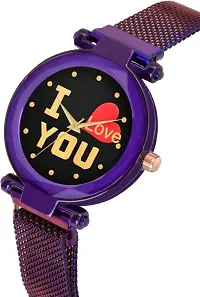 New Fashion I love You Black color Dial With Purple Maganet Strap For Women-thumb1