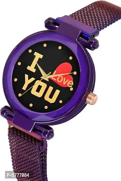 New Fashion I love You Black color Dial With Purple Maganet Strap For Women-thumb2