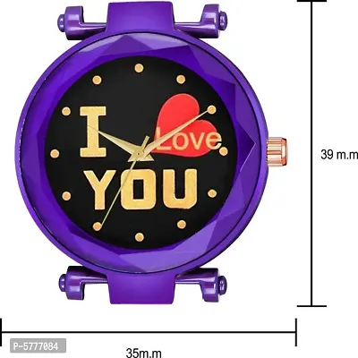 New Fashion I love You Black color Dial With Purple Maganet Strap For Women-thumb3