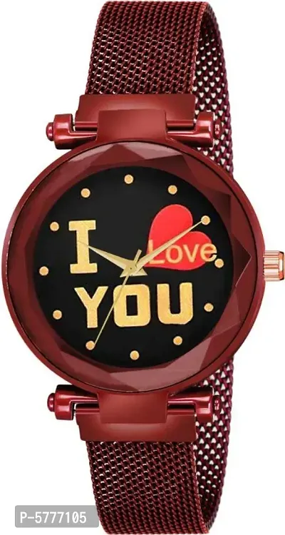 New Fashion I love You Black color Dial With Red Maganet Strap For Women