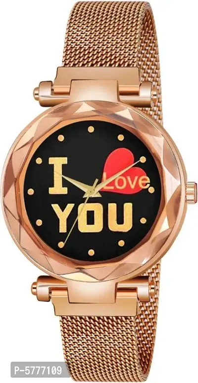 New Fashion I love You Black color Dial With Rose Gold Maganet Strap For Women