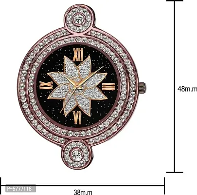 New Fashion Black Color Flower Dial Maroon Metal Strap Designer Fashion Wrist Analog Watch For Women-thumb3