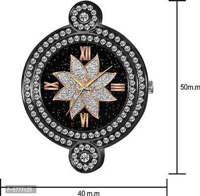 New Fashion Black Color Flower Dial Black Metal Strap Designer Fashion Wrist Analog Watch For Women-thumb3