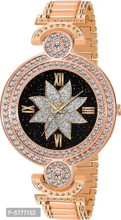 New Fashion Black Color Flower Dial Rose Gold Metal Strap Designer Fashion Wrist Analog Watch For Women-thumb0