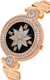 New Fashion Black Color Flower Dial Rose Gold Metal Strap Designer Fashion Wrist Analog Watch For Women-thumb1