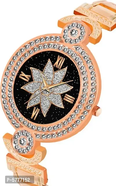 New Fashion Black Color Flower Dial Rose Gold Metal Strap Designer Fashion Wrist Analog Watch For Women-thumb2