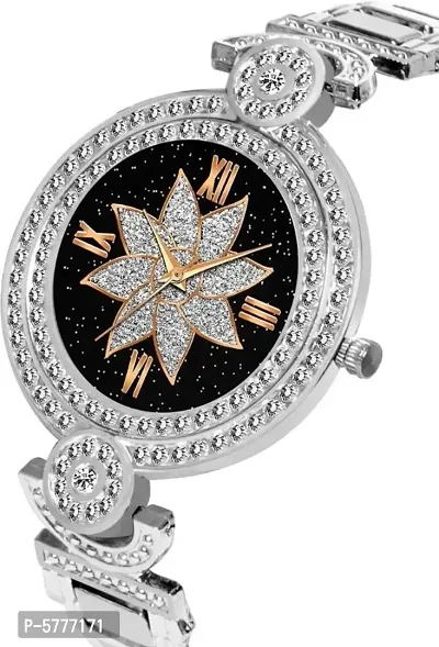 New Fashion Black Color Flower Dial Silver Metal Strap Designer Fashion Wrist Analog Watch For Women-thumb2