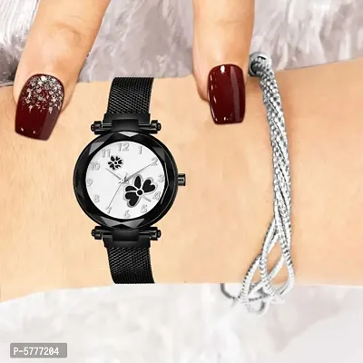 New Fashion Black Flower White Dial Black Case With Black Maganet Strap Designer Fashion Wrist Analog Watch For Women-thumb0