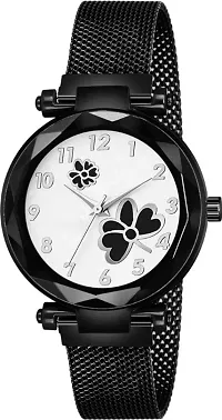 New Fashion Black Flower White Dial Black Case With Black Maganet Strap Designer Fashion Wrist Analog Watch For Women-thumb1