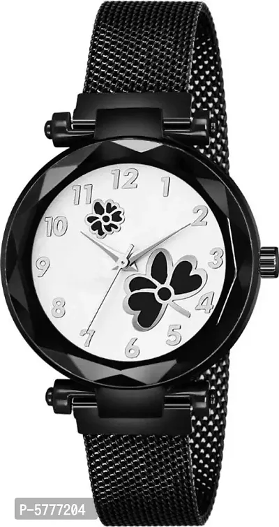 New Fashion Black Flower White Dial Black Case With Black Maganet Strap Designer Fashion Wrist Analog Watch For Women-thumb2