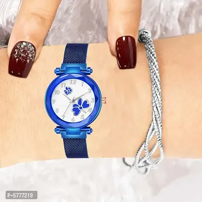 New Fashion Blue Flower White Dial Blue Case With Blue Maganet Strap Fashion Wrist Analog Watch For Women