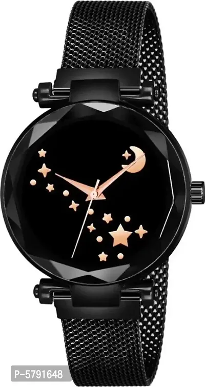 New Fashion Idaka Chand Black Dial Black Maganet Strap Watches For Women-thumb0