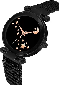 New Fashion Idaka Chand Black Dial Black Maganet Strap Watches For Women-thumb1