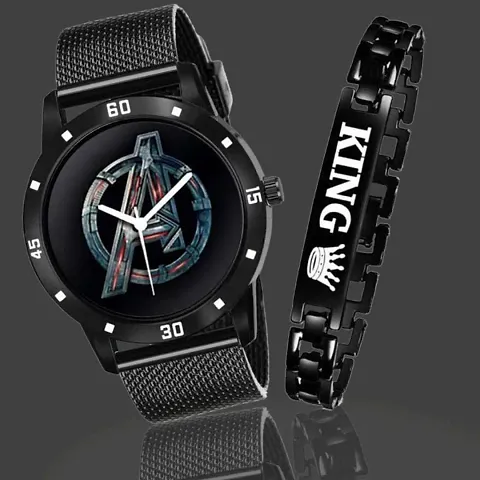 Trendy PU Men combo bracelet and Watch