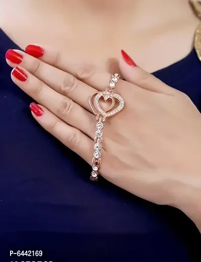 RoseGold Double Heart Daimond Bracelet For Women-thumb0