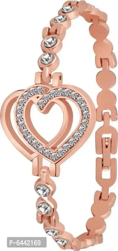 RoseGold Double Heart Daimond Bracelet For Women-thumb2