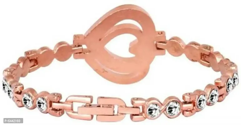 RoseGold Double Heart Daimond Bracelet For Women-thumb3