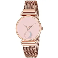 Moon Dial Unique Designer Rose Gold Magnetic Metal Strap Womens and Girls Watch-thumb1