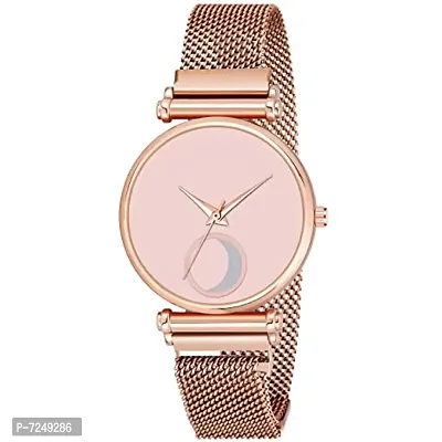 Moon Dial Unique Designer Rose Gold Magnetic Metal Strap Womens and Girls Watch-thumb2