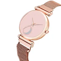 Moon Dial Unique Designer Rose Gold Magnetic Metal Strap Womens and Girls Watch-thumb2