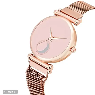 Moon Dial Unique Designer Rose Gold Magnetic Metal Strap Womens and Girls Watch-thumb3