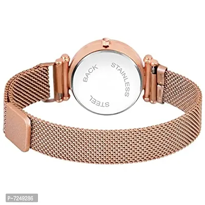 Moon Dial Unique Designer Rose Gold Magnetic Metal Strap Womens and Girls Watch-thumb4