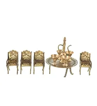Falguni Handicraft Brass Dining Table Chairs Raja Mharaja Set for A Showpiece/Kids/Toy-thumb2