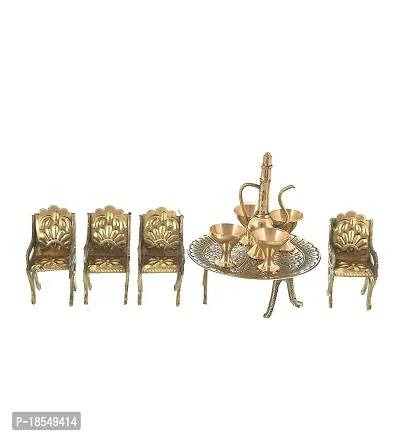 Falguni Handicraft Brass Dining Table Chairs Raja Mharaja Set for A Showpiece/Kids/Toy-thumb3