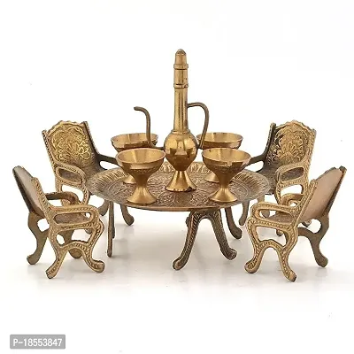 AIVIK Royal Dining Table Set Elegant and Unique Antique Design Brass Vintage Rajasthani Decorative| Desk Accent| Gift| Showpiece| Interior Decoration Item| Home Decor| Handicraft-thumb0