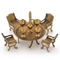 AIVIK Royal Dining Table Set Elegant and Unique Antique Design Brass Vintage Rajasthani Decorative| Desk Accent| Gift| Showpiece| Interior Decoration Item| Home Decor| Handicraft-thumb1
