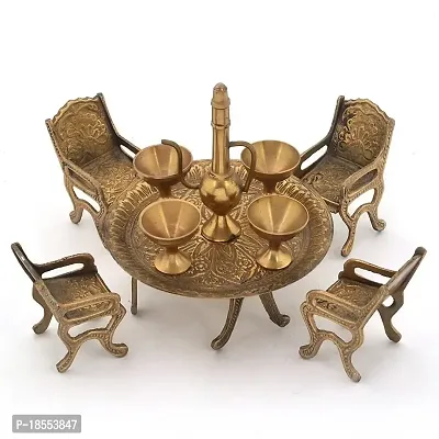 AIVIK Royal Dining Table Set Elegant and Unique Antique Design Brass Vintage Rajasthani Decorative| Desk Accent| Gift| Showpiece| Interior Decoration Item| Home Decor| Handicraft-thumb2