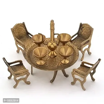 AIVIK Dining Table Set Elegant and Unique Antique Design Brass Vintage Rajasthani Decorative| Desk Accent| Gift| Showpiece| Interior Decoration Item| Room Decor| Home Decor| Handicraft-thumb2