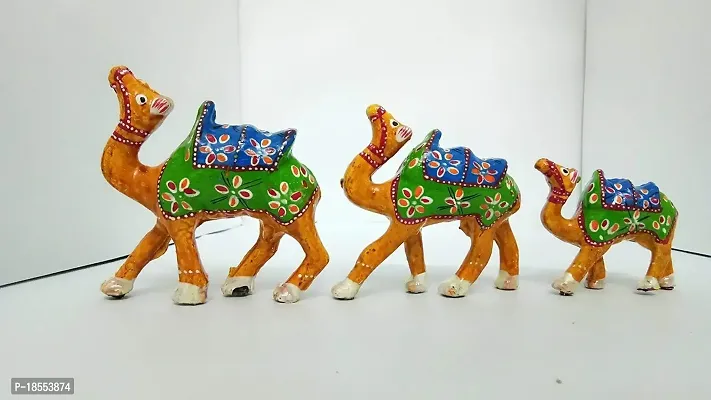 Chauhan handigraft Paper Mache Handcrafted Set of 3 Camel Showpiece for Home Decor and Gift Purpose- Yellow