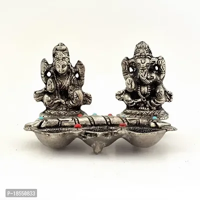 White Metal Lord Laxmi Ganeshas with Diya Set 316-thumb2