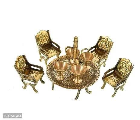 Falguni Handicraft Brass Dining Table Chairs Raja Mharaja Set for A Showpiece/Kids/Toy-thumb0