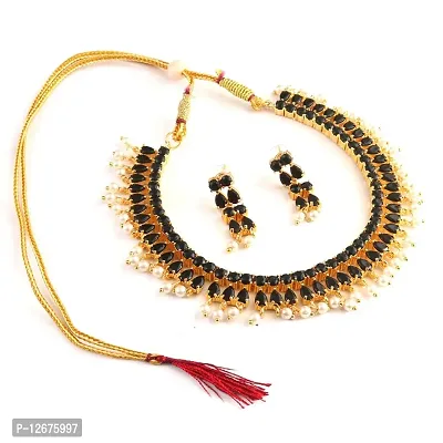 Black Ethnic Design Necklace Set for Women with Designer Earrings-thumb0