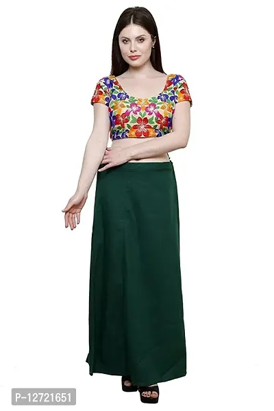 Dark Green Womens Cotton Plain Stitched Inskirt Saree Petticoats