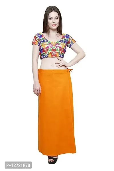 Orange Womens Cotton Plain Stitched Inskirt Saree Petticoats-thumb0