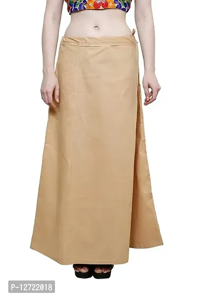 Beige Womens Cotton Plain Stitched Inskirt Saree Petticoats-thumb0