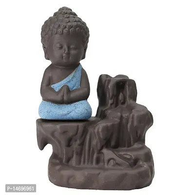 Meditating Monk Buddha Smoke Backflow Cone Decorative Incense Holder