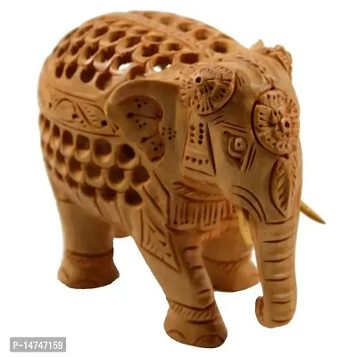 Home Decor Wooden Jali Elephant Statue Showpiece-thumb0