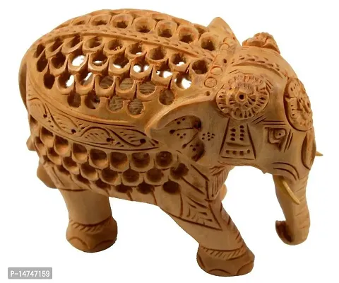 Home Decor Wooden Jali Elephant Statue Showpiece-thumb2