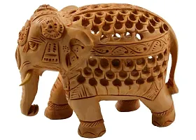 Home Decor Wooden Jali Elephant Statue Showpiece-thumb2