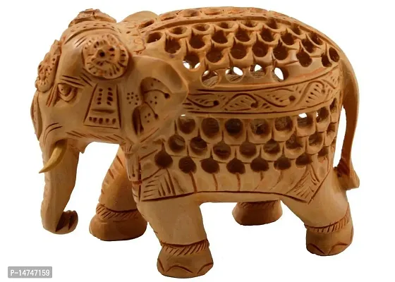 Home Decor Wooden Jali Elephant Statue Showpiece-thumb3