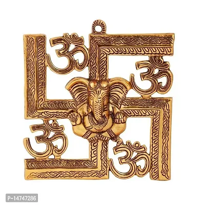 Swastik with Om and Ganesh Motiff Aluminium Wall Hanging