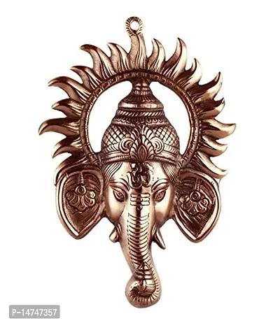 Black Metal Ganesh Ji Face Encircled With Suraj Ji Wall Hanging.-thumb0