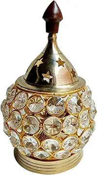 Crystal Akhand Diya for Puja ndash; Brass Decorative Items Oil Lamp Tea Light Holder Lantern Oval Shape-thumb1